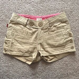 Vintage Y2K Hollister Low Rise 100% Cotton Tan Mini Shorts Womens Size 1 Summer